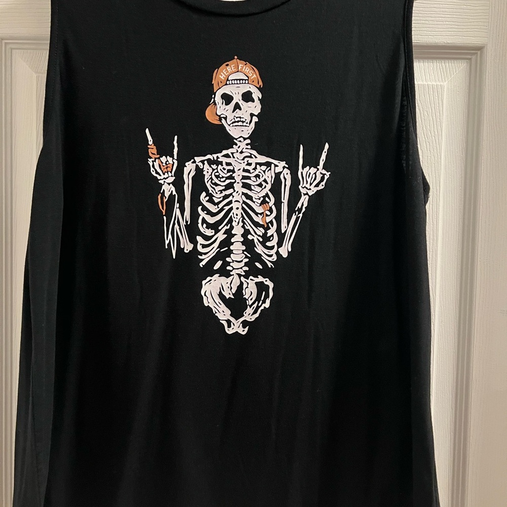 Black Sleeveless Top with Skeleton Graphic